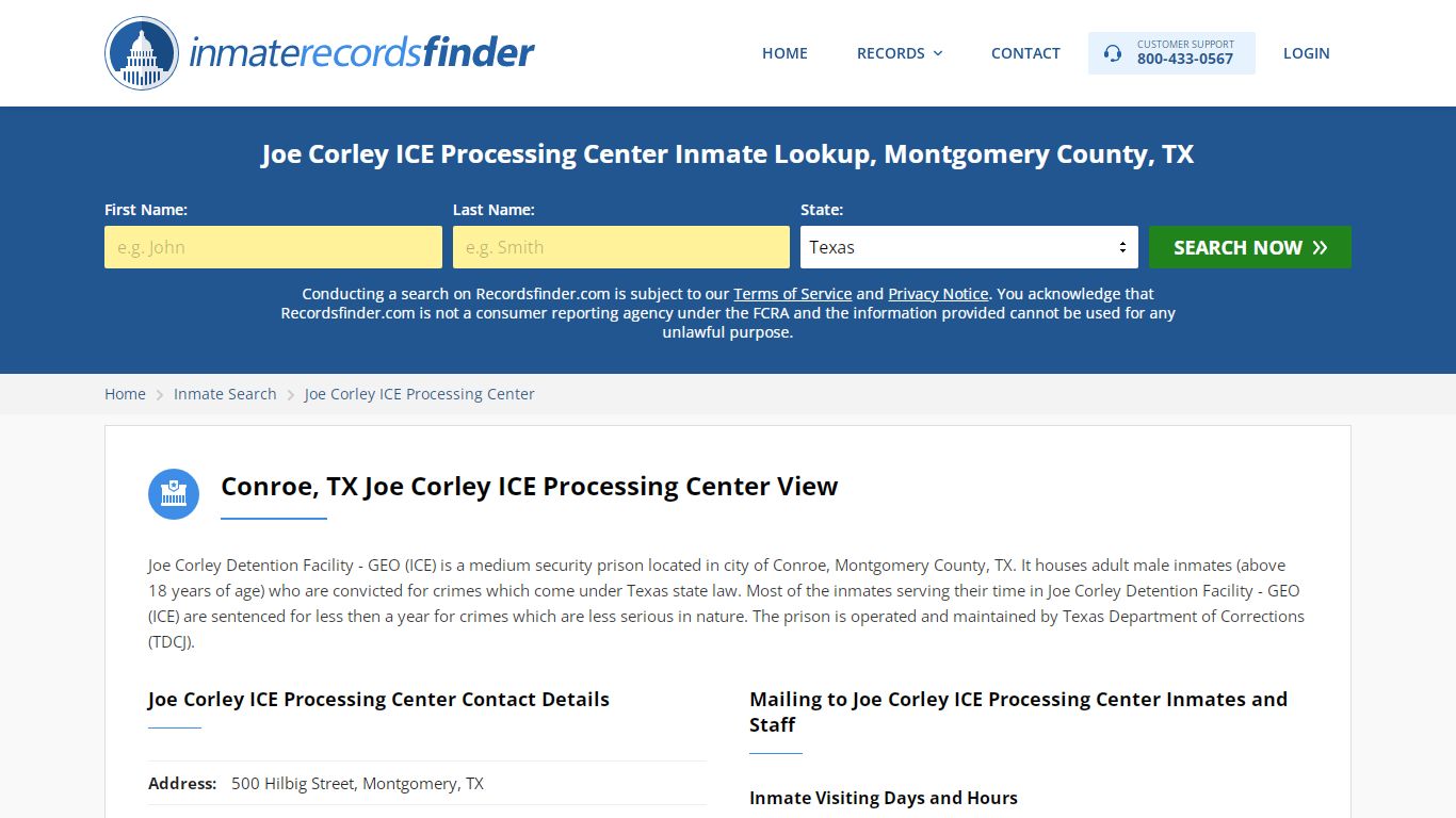 Joe Corley ICE Processing Center Roster & Inmate Search ...