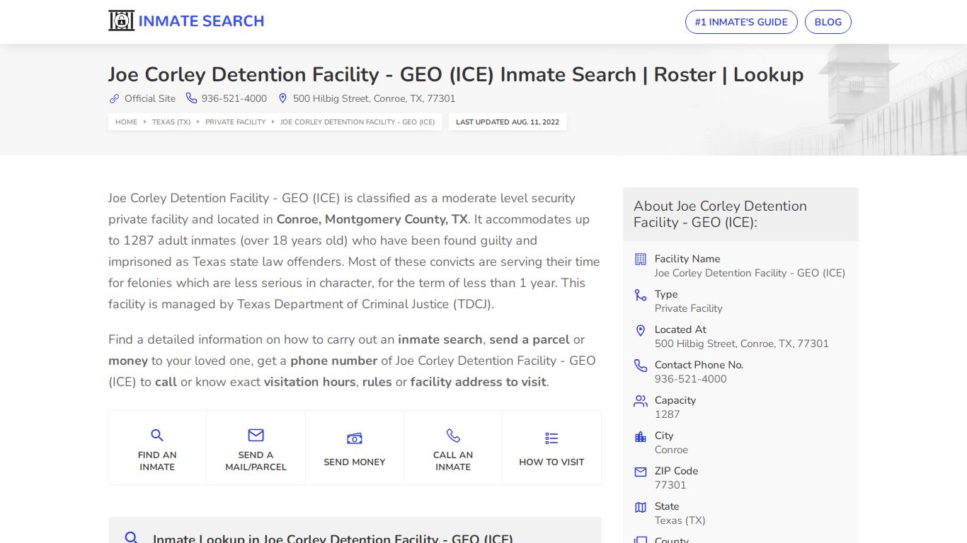 Joe Corley Detention Facility - GEO (ICE) Inmate Search ...