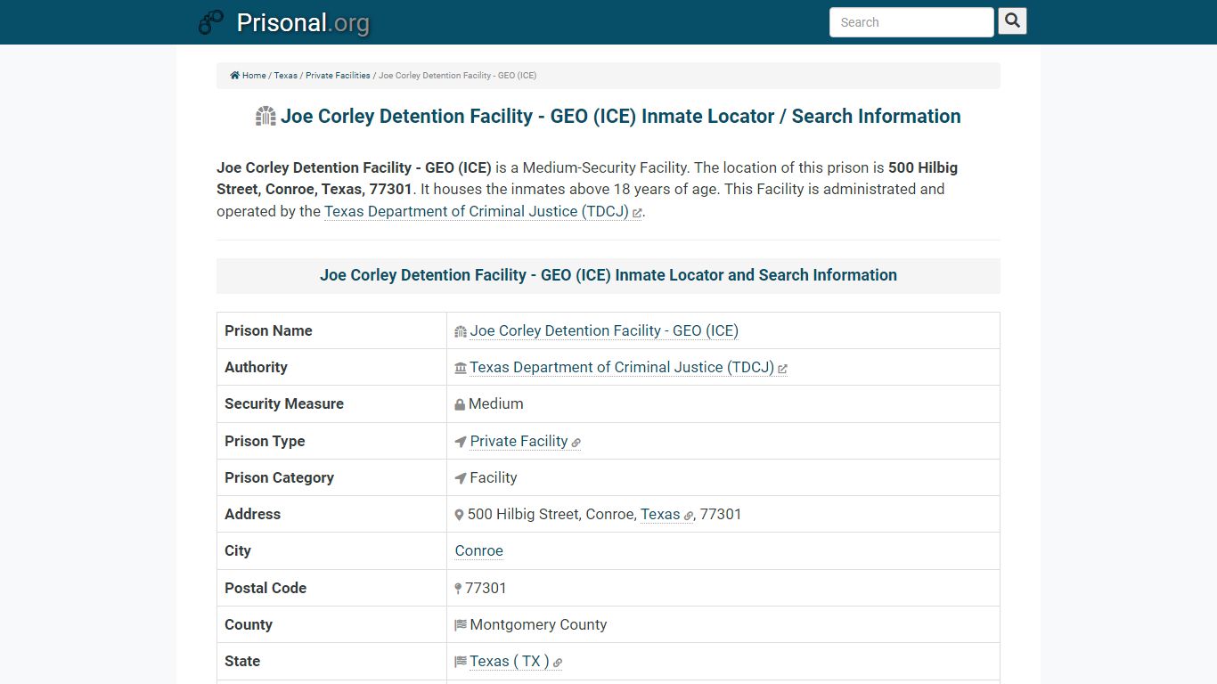 Joe Corley Detention Facility - GEO (ICE)-Inmate Locator ...